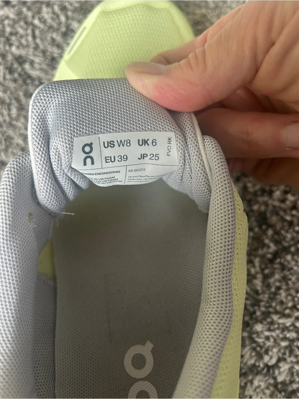 On Running Ladies' neon Yellow and Gray Cloudrunner Sneakers